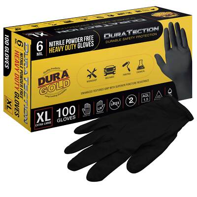Dura-Gold HD Black Nitrile Disposable Gloves, Box of 100, Size X-Large, 6 Mil