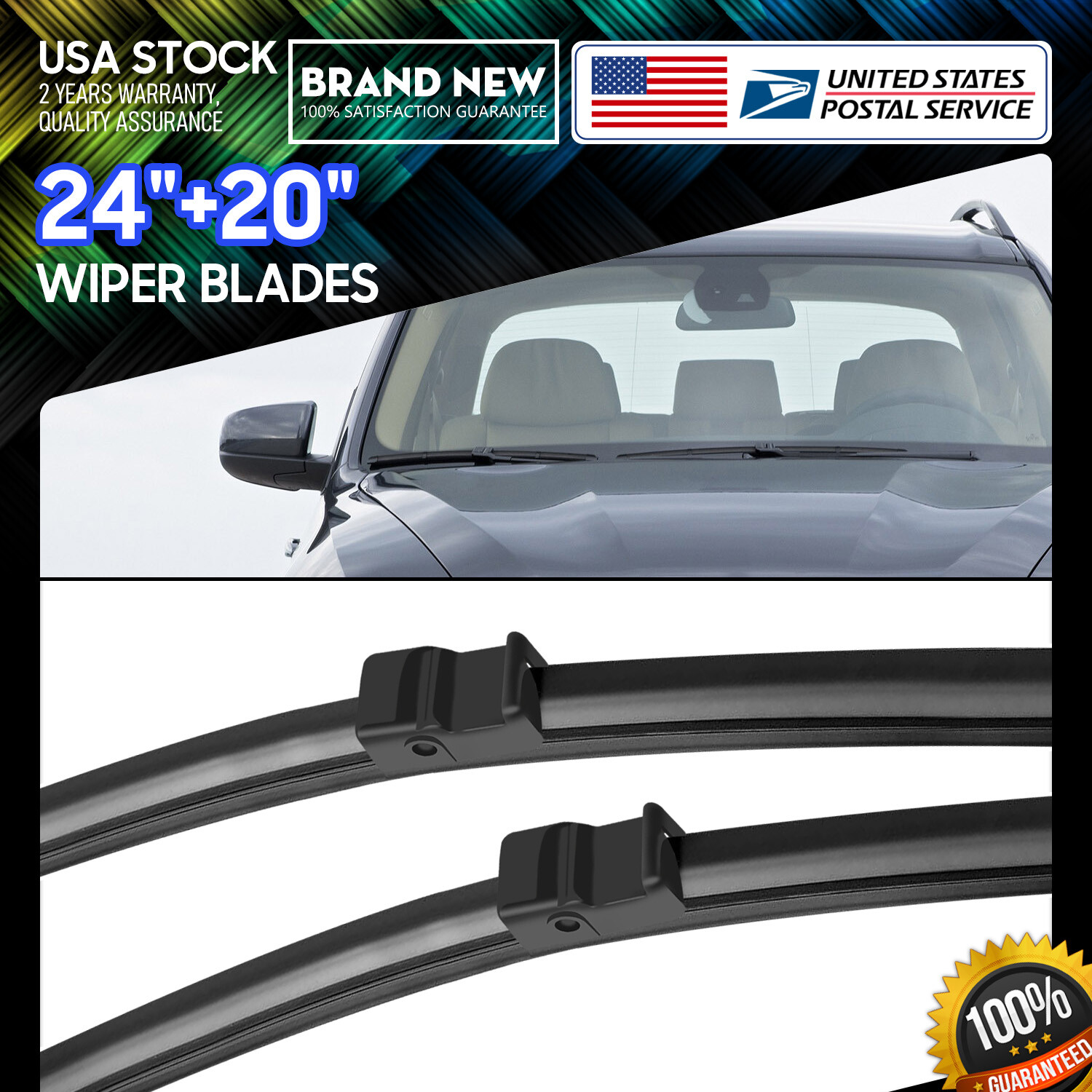 24+20 Inch All-Season Waterproof Durable Side Lock Wiper Blades