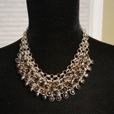 Gold Tone Black Faceted Bead Necklace Collar Bib 80's Y2K Style Adjustable