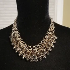Gold Tone Black Faceted Bead Necklace Collar Bib 80's Y2K Style Adjustable