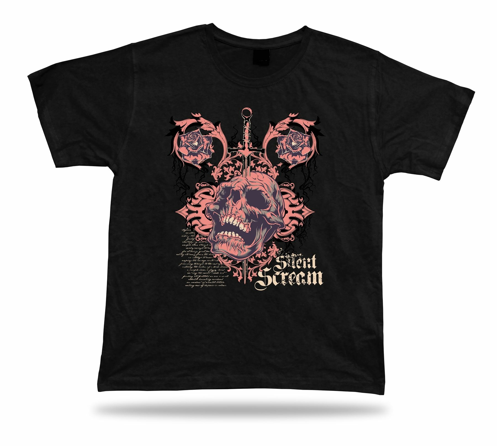Tshirt Tee Shirt Birthday Gift Idea Silent Scream Skull Creepy Gothic Script-image