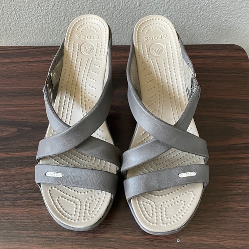 Crocs Womens Cyprus Espresso Brown Strappy High Heels Slip On Sandal Size 10 - Picture 2 of 9
