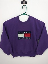Tommy Hilfiger VTG Men's Purple Embroidered Logo Purple Crewneck Sweatshirt, M