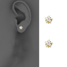14k Yellow 5mm Star CZ Stamping Prong Stud Earrings - Screw Back