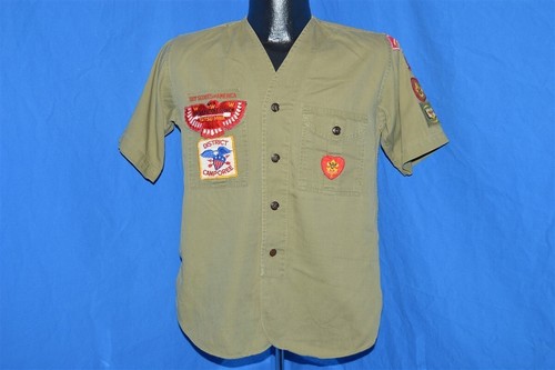 vtg 50s BOY SCOUTS AMERICA UNIFORM OKLAHOMA TROOP 57 PATCHES OLIVE GREE SHIRT S - Picture 2 of 7