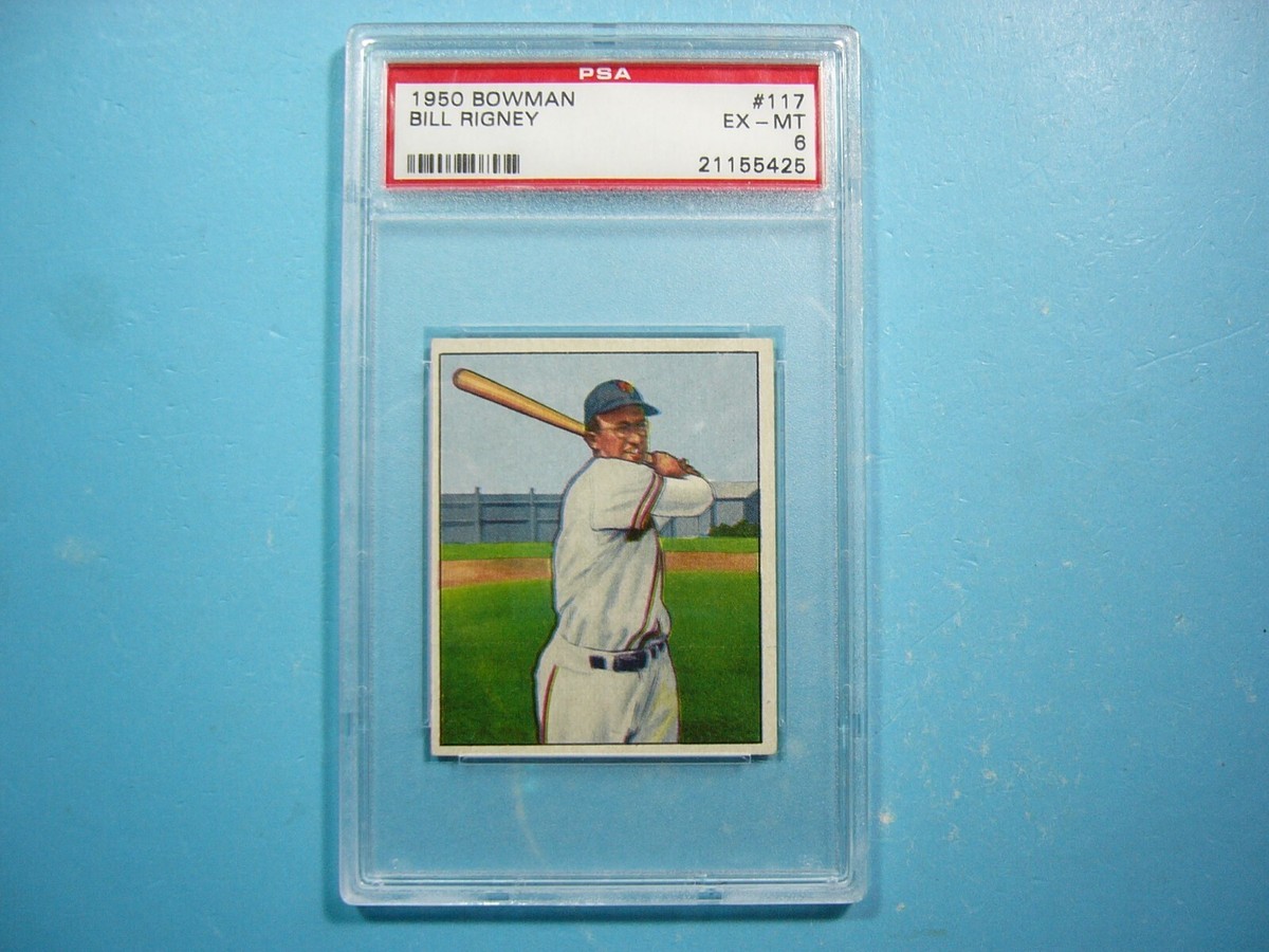 1950 BOWMAN MLB BASEBALL CARD #117 BILL RIGNEY PSA 6 EX/NM SHARP