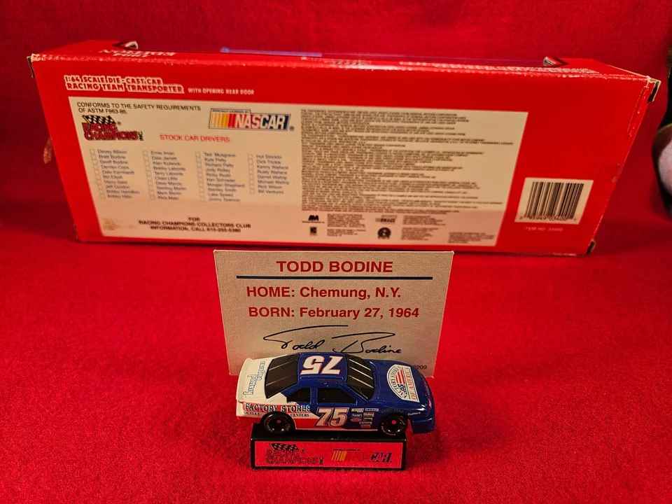 PAQUETE TRANSPORTADOR NASCAR TODD BODINE con CARRO DE STOCK Y TARJETA DE JUGADOR A JUEGO Foto 4 de 4