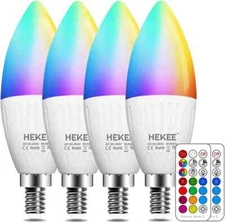 Color Changing LED Candelabra Bulbs, Remote Control, 4 Pack