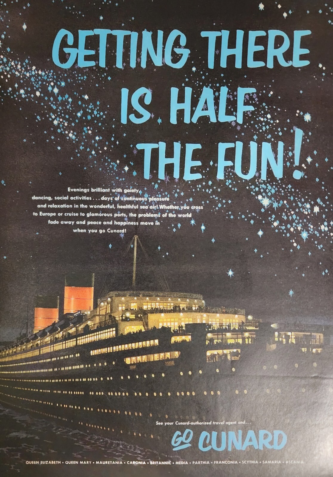 Cunard Cruise Ship Magazine Picture Ad Print Advertisement Vintage Art  Gift