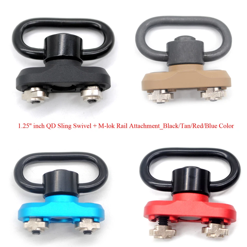 Black/Tan/Red/Blue 1.25'' QD Push Button Sling Swivel+M-lok Rail Attachment Set - Image 2 of 4
