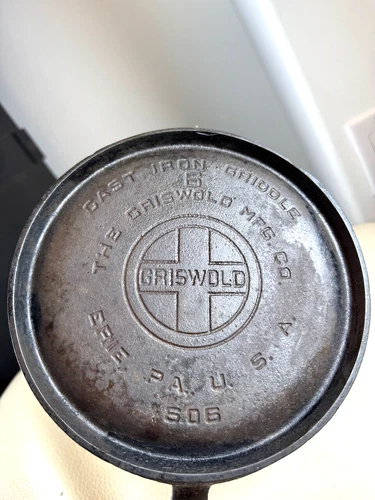 Griswold #6 Cast Iron Round Griddle 606 Large Block Logo Erie HTF Rare USA