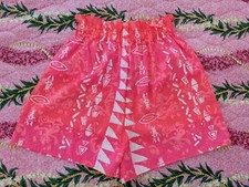 Unworn Vintage 80's 90's Neon Pink Tribal Nylon ruffle paperbag waist shorts USA