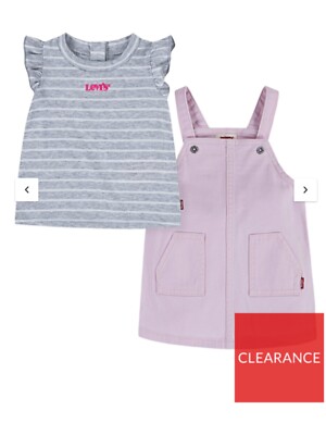 Levi's Baby Mädchen Trägerkleid & T-Shirt Set - rosa/grau 9 Monate UVP 45 £