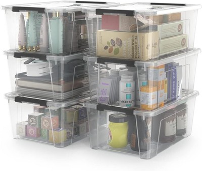 WYT Clear Storage Latch Bins, 6-Pack Organizer Box with Handle 