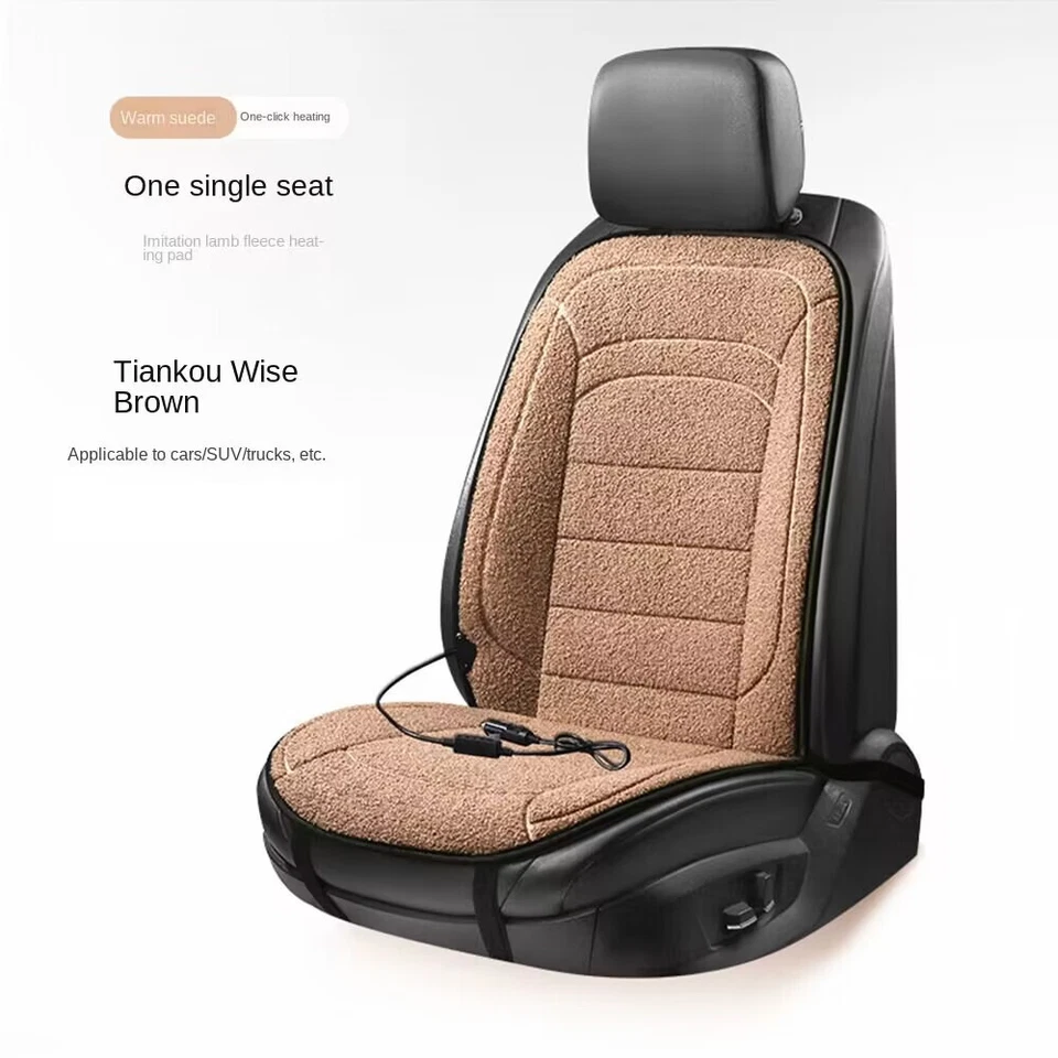 Funda de cojín de asiento de coche con calefacción de invierno almohadilla térmica alfombrilla de lana de cordero accesorio Foto 4 de 4