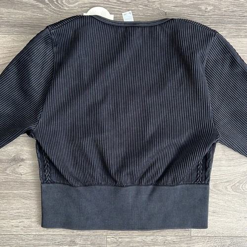 Aerie OFFLINE Seamless Crop Top Large Cable Knit Square Neck Gray Ribbed Gym NWT - Picture 5 of 8