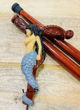 Mermaid Wooden Handle Vintage Walking Stick 36" Cane For Women Christmas Gift