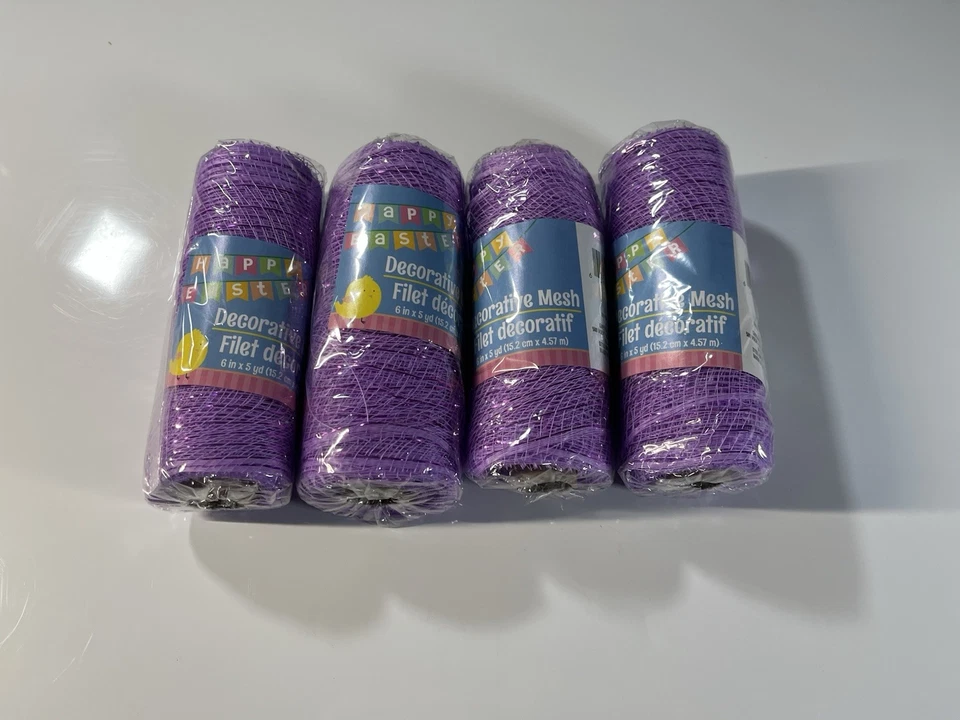 Lote de 4 - Corona decorativa de malla floral para manualidades de jardín de 6 pulgadas de ancho x 5 yardas (púrpura) Foto 2 de 4