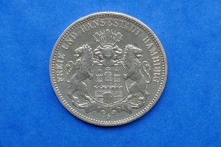 Deutsches Reich 3 Mark Hamburg 1912 J Silber 900/1000 Kaiserreich