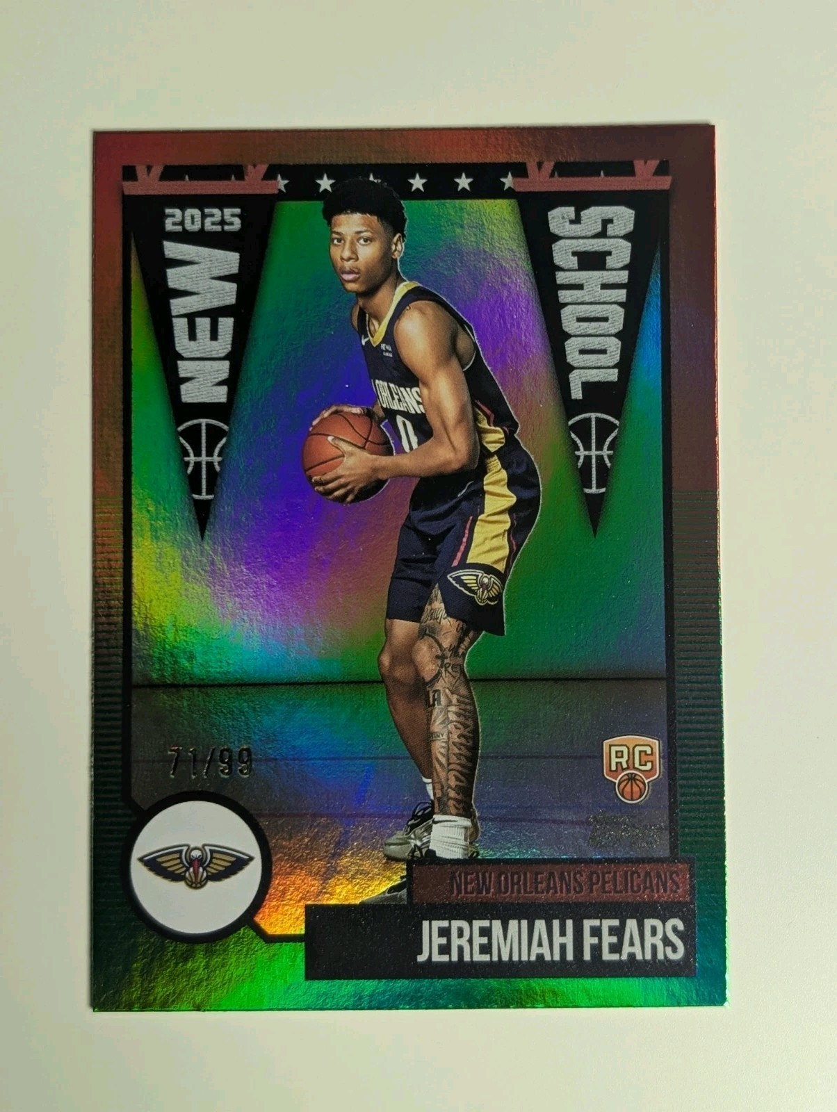 2025-26 Topps Basketball Jeremiah Fears RC Green New School /99 Pelicans Rookie