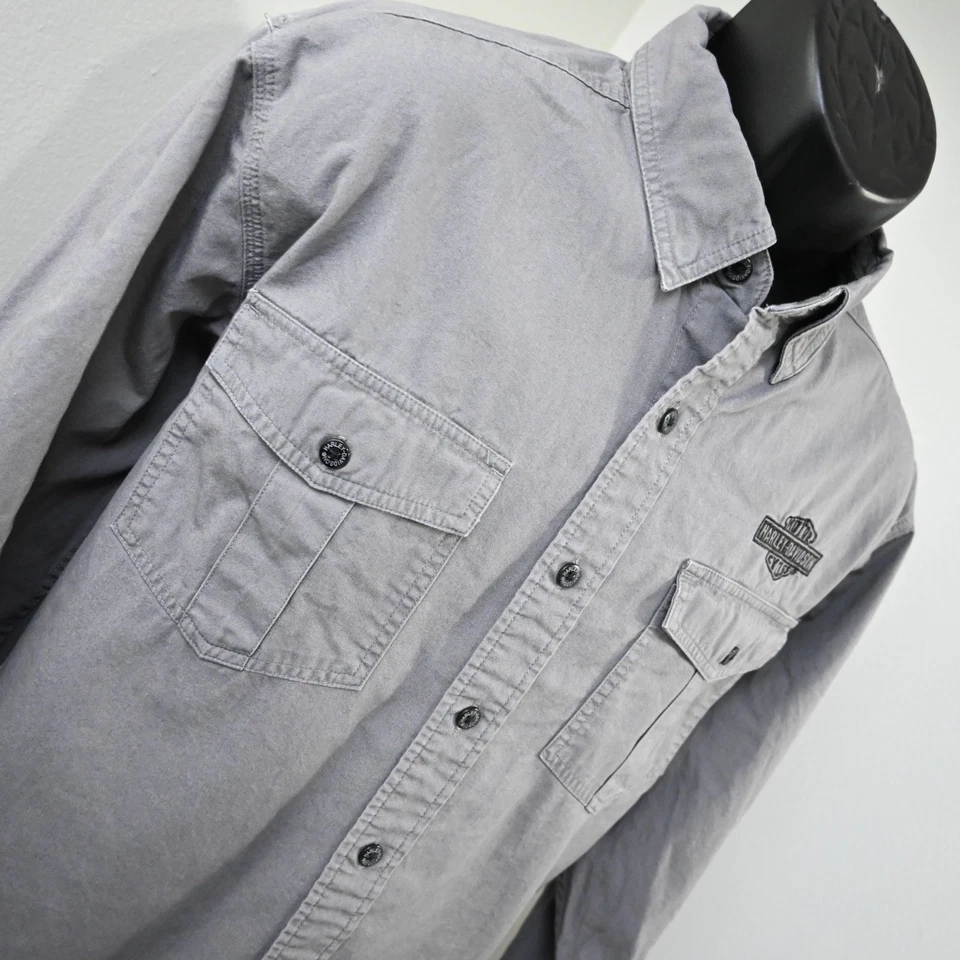 Harley Davidson Button Up Riding Shirt Gray Long Sleeve Mens Size Large - Image 3 of 4