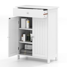 COSTWAY Bathroom Floor Cabinet Freestanding Storage Organizer w/2 Doors-White