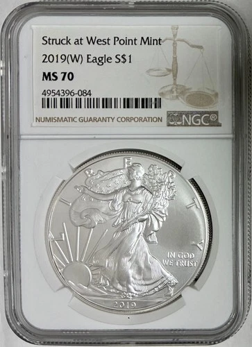 2019-(W) American Silver Eagle, NGC MS-70, Struck at West Point Mint