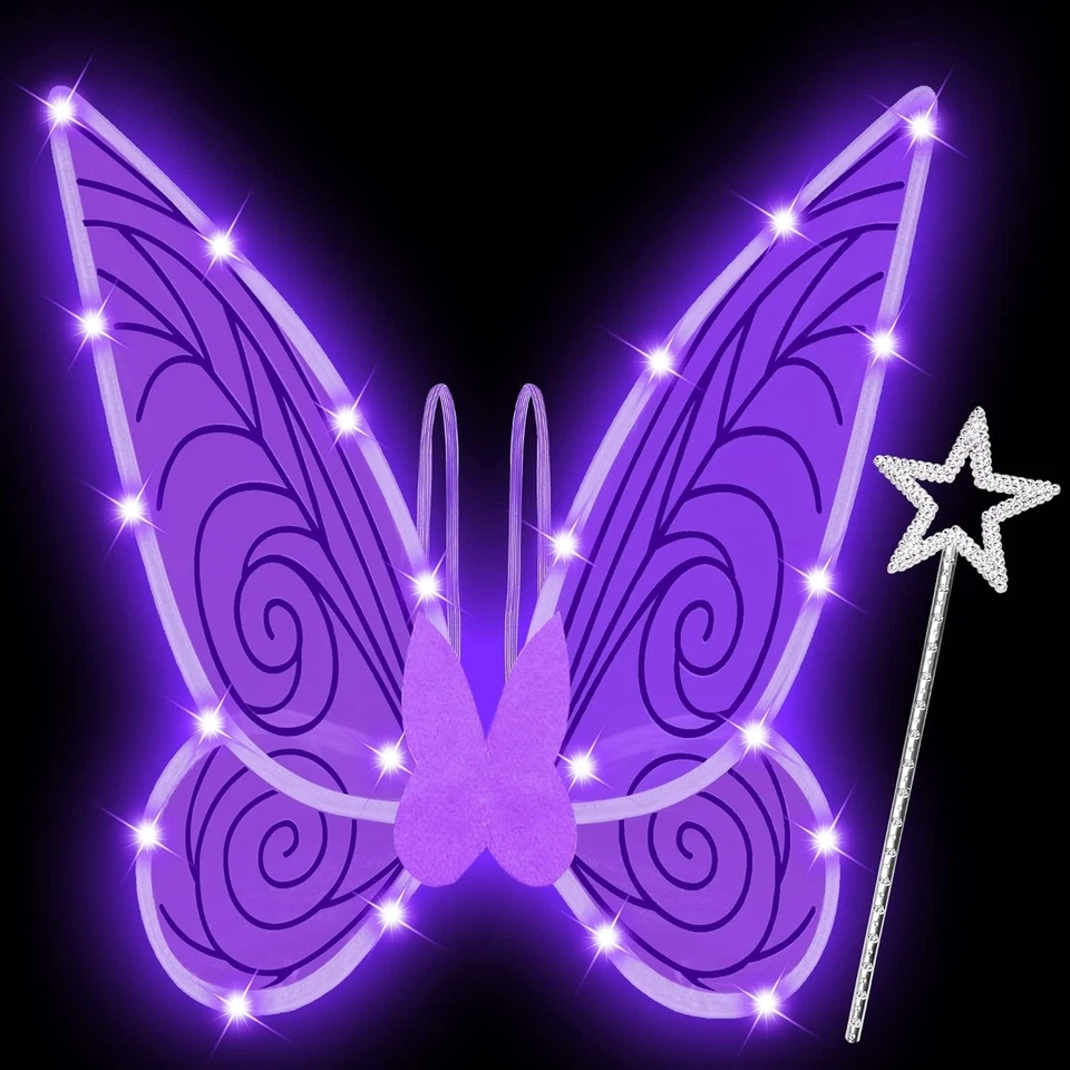 Light Up Fairy Wings for Women Girls Adult, LED Butterfly Wings Wand Hallowee... - Image 2 of 4