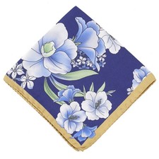 Battisti Napoli Blue Intricate Floral Print Silk Pocket Square New