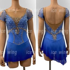 Ice Figure Skating Dress Rhythmic Gymnastics Twirling Competition blue dyeing