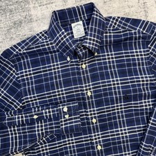 Brooks Brothers Shirt Mens Small Navy Blue Plaid Regent Oxford Cotton OCBD Ivy