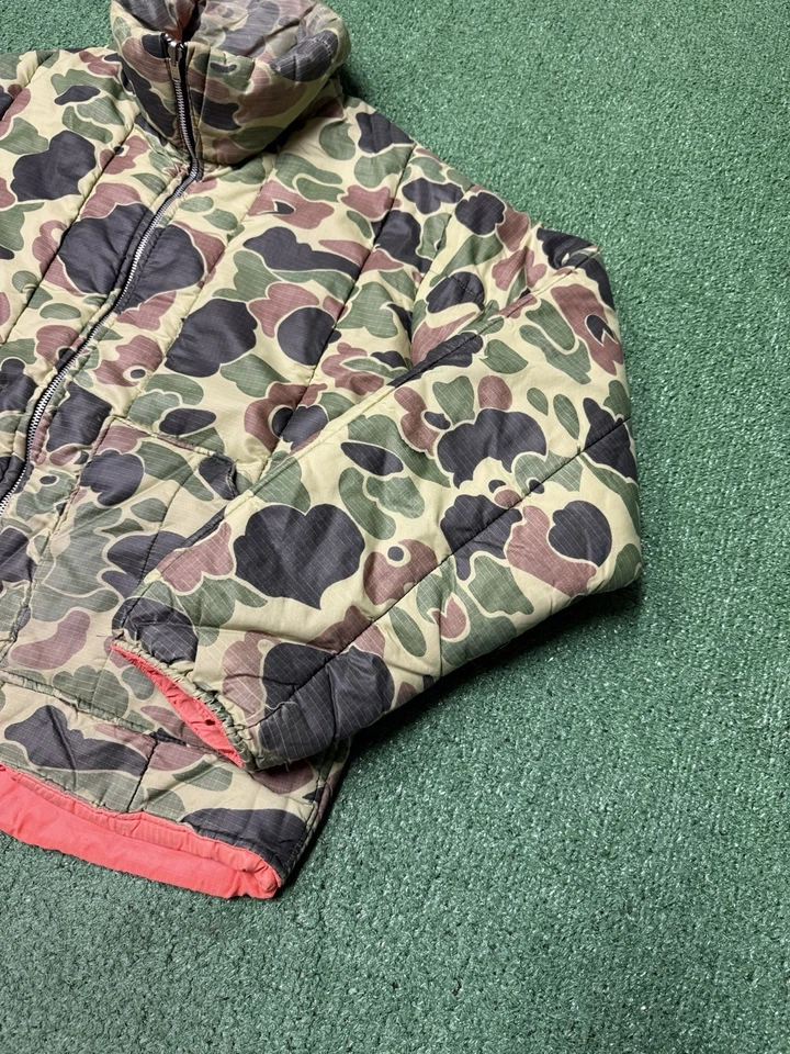 Vintage Reversible Camo Puffer Coat Jacket Large Orange Full Zip Hunting MARKED - Image 2 of 4