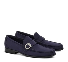 New Salvatore Ferragamo Men Caspian Suede Mocassin Navy Blue 9 $890