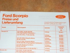 Preisliste Ford Scorpio ab 13.4.1987  inkl.  Ghia 4x4