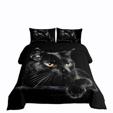 Cat Comforter Bedding Set for Girls Kids,Black Cat Lying On The King Multi 5125