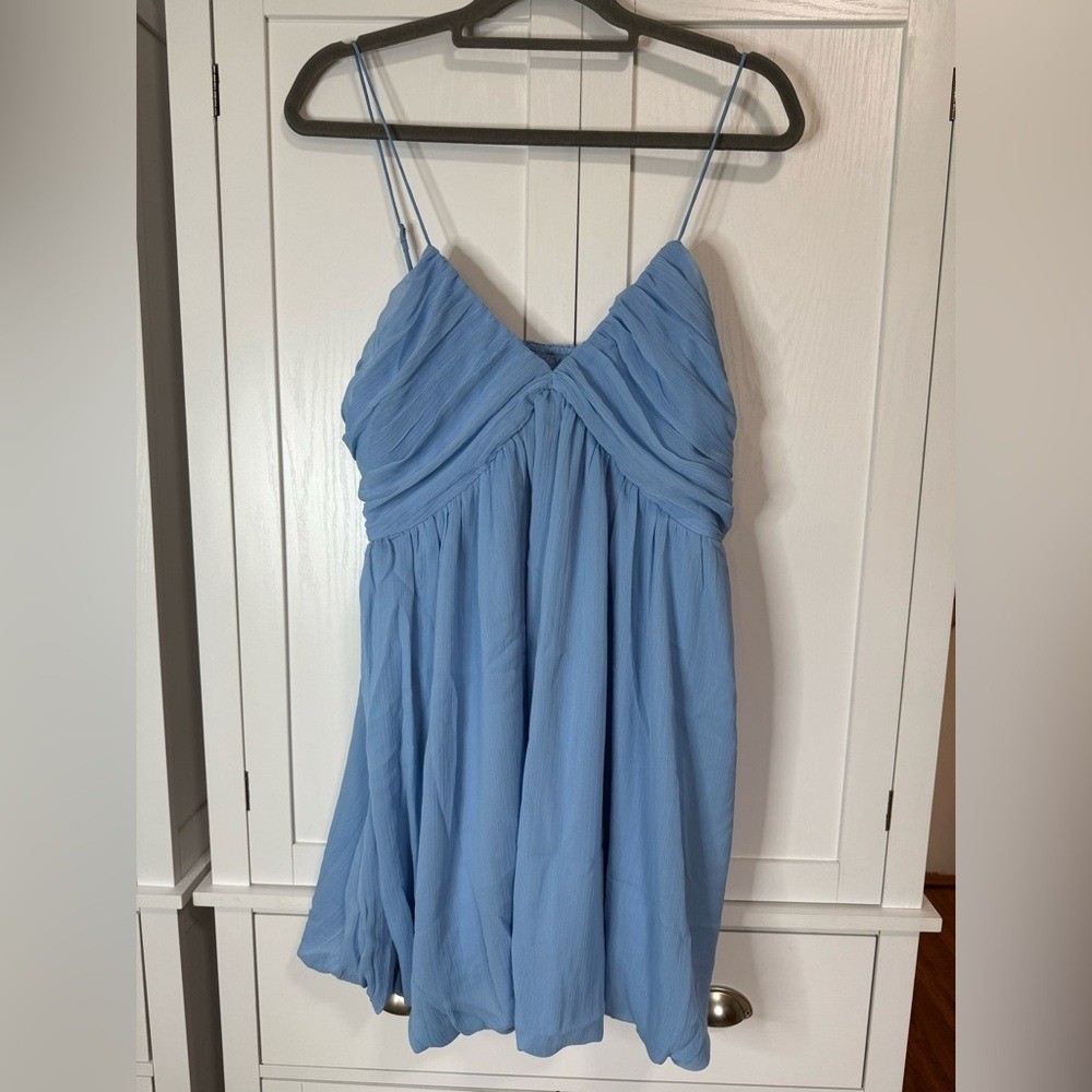 white christmas dresses Shop The Lucia Sheer Sleeve Ruched Mini Dress in Light Blue main image 1