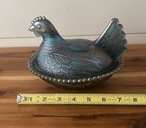 Vintage Indiana Glas blau irisierend Karneval Henne auf Nest NEUWERTIG! - Bild 15 von 17