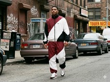 Vintage 90s Nike Windbreaker Jacket Color Block Swoosh Maroon Black White Men XL