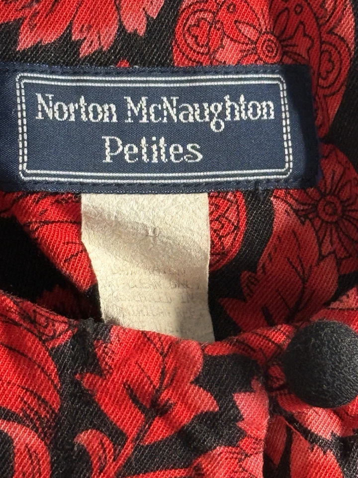 Womens Top Buttoned Med Red Floral Long Sleeve Petites Boho Hippie Loose 90s VTG - Image 3 of 4