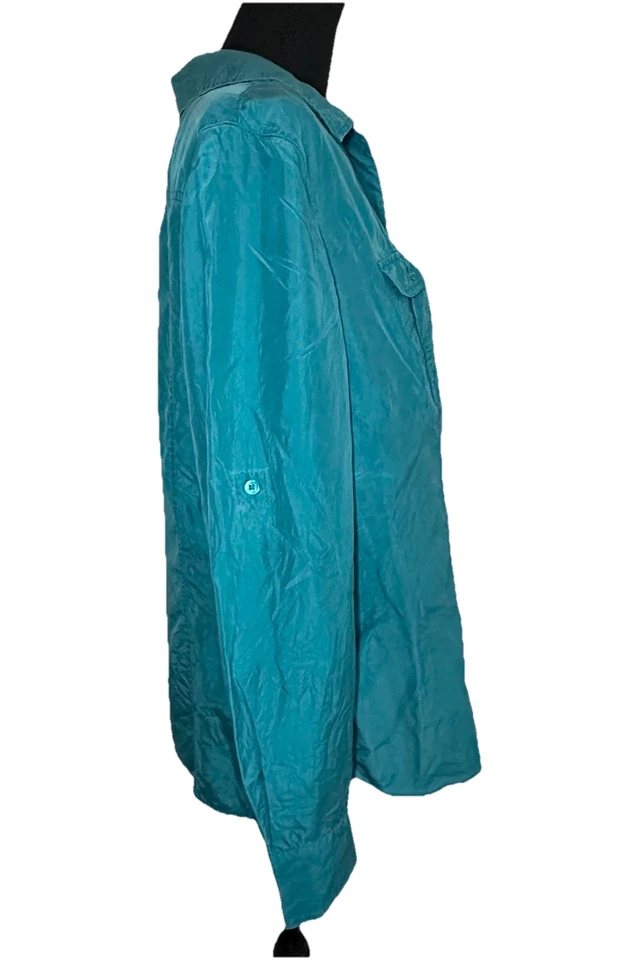 Blusa Tommy Bahama Para Mujer 100% Seda Azul Hidro Manga Larga Abotonada GRANDE Foto 4 de 4