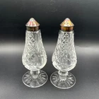 Waterford Lismore Salt & Pepper Shakers Footed Base EPNS Silverplated Lids Set 2