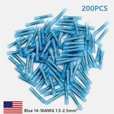 200pcs Blue AWG Heat Shrink Butt Wire Connectors Crimp Terminals 14-16 Gauge US