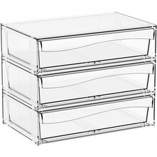 12"W Clear Stackable Storage Drawers,3 Pack Pull Out Acrylic Drawers Organize...