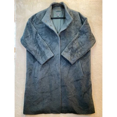 Eileen Fisher Sheared Suri Alpaca Stand Collar Coat Ivy Gray Green XL