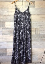 TU Black/White Tropical Print Wide Crop Leg Soft Jersey Jumpsuit Size 16 BNWOT