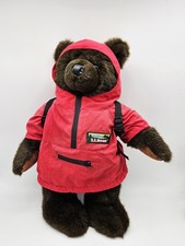 Vintage LL Bean Plush Brown Teddy Bear Anorak Jacket Rain Parka Backpack Korea