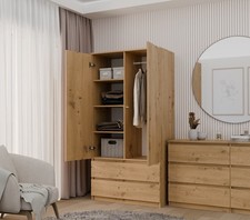 Kleiderschrank 90cm Breit mir 4 Fächern 2 Schubladen und 2 Türen Eiche Artisan