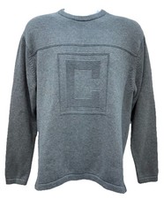 VTG CHAPS Denim Men Size M Long Sleeve Pullover Sweater Gray Cable Knit Logo