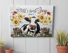 Wall Canvas Sunflower Cow Today Choose Joy 15.5x12 New