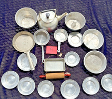 VTG ANT TOY KITCHEN ITEMS - BELGIUM-ORIG FOR MUSEUM- 20 PCS TEAPOT-4" DIAM-SALE 